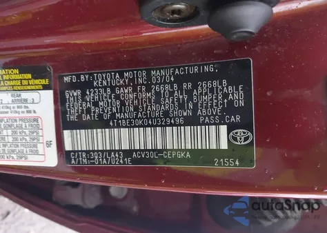 2004 Toyota Camry Xle from USA, damaged, VIN 4T1BE30K04U329496